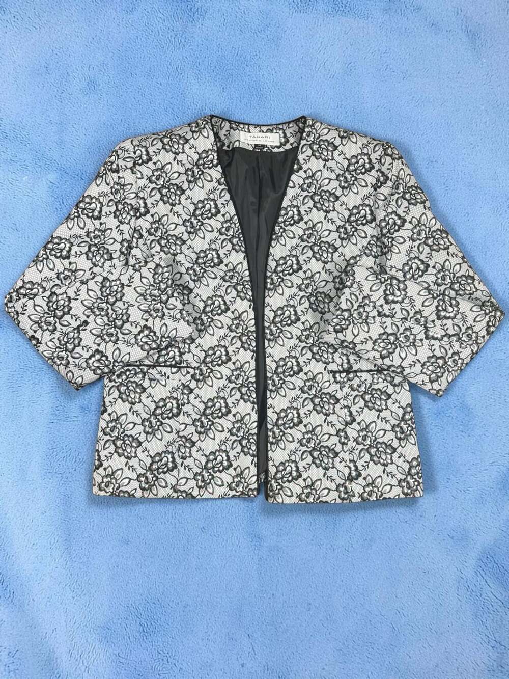 Tahari Arthur S. Levine Black and White Floral Blazer Jacket Size 14